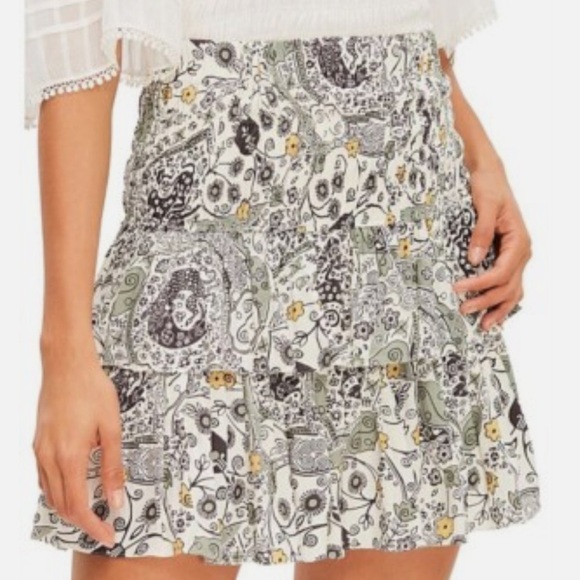 NWT ISABEL MARANT ETOILE CORDELIA ECRU & ALMOND PRINTED RUFFLE MINI SKIRT 4 - Picture 2 of 9
